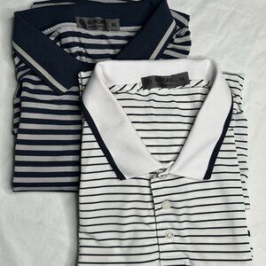 G/FORE Golf Polos Men’s X-Large Striped Grey/Blue & White Perforated Lot Of 2